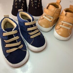 Little Me Navy and Tan Kids Sneakers with Hook-and-Loop Strap